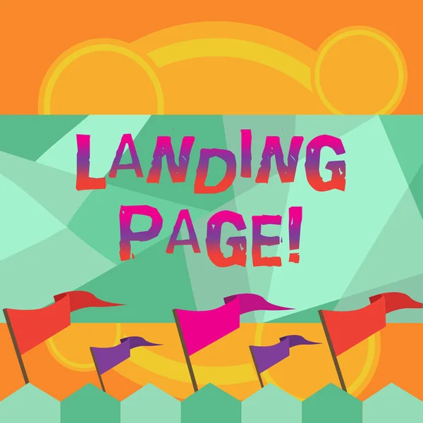 Escritura manual conceptual mostrando Landing Page. Texto de la foto de negocios Sitio web al que se accede haciendo clic en un enlace en otra página web . — Foto de Stock