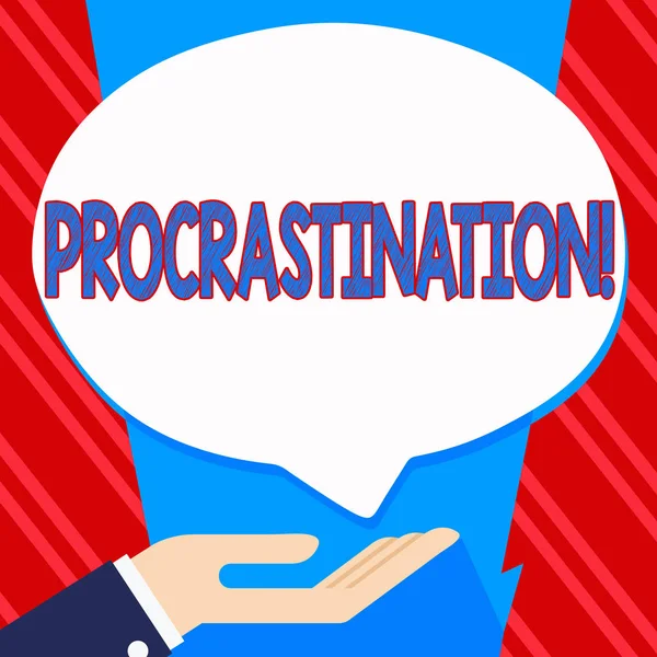 Scrittura concettuale a mano che mostra Procrastinazione. Testo della foto aziendale Ritardare o posticipare qualcosa di noioso . — Foto Stock