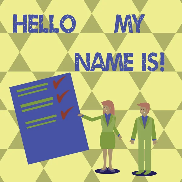 Escribiendo nota que muestra Hello My Name Is. Foto de negocios mostrando conocer a alguien nuevo Introducción Entrevista Presentación . —  Fotos de Stock