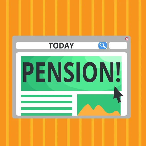 Escritura a mano conceptual que muestra la Pensión. Texto de la foto de negocios Ingresos que las personas mayores ganan después de la jubilación Ahorra para los años de edad avanzada . — Foto de Stock
