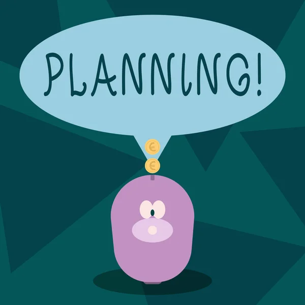 Schrijven van notitie weergegeven: Planning. Zakelijke foto presentatie van definiëren strategieën voor het bereiken van een doel proces van het maken van plannen. — Stockfoto