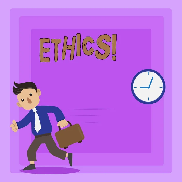 Schrijven van notitie weergegeven: ethiek. Zakelijke foto presentatie van onderhouden gelijkheid evenwicht tussen anderen hebben morele principes. — Stockfoto