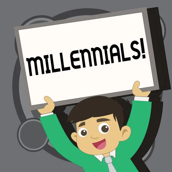 Написання Примітка показ Millennials. Бізнесі фото демонстрації покоління Y народився з 1980-х років до 2000-х років. — стокове фото
