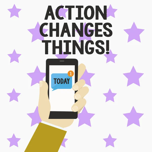 Word tekst Action wijzigingen dingen te schrijven. Bedrijfsconcept om iets te doen is, net als de ketting verbeteren weerspiegelt. — Stockfoto