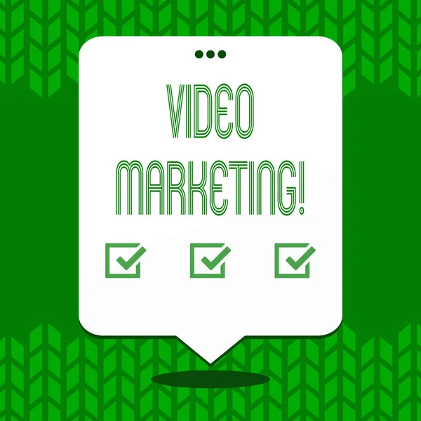 Note d'écriture montrant le marketing vidéo. Photo d'affaires mettant en valeur la publicité médiatique Promotion multimédia Stratégie numérique . — Photo
