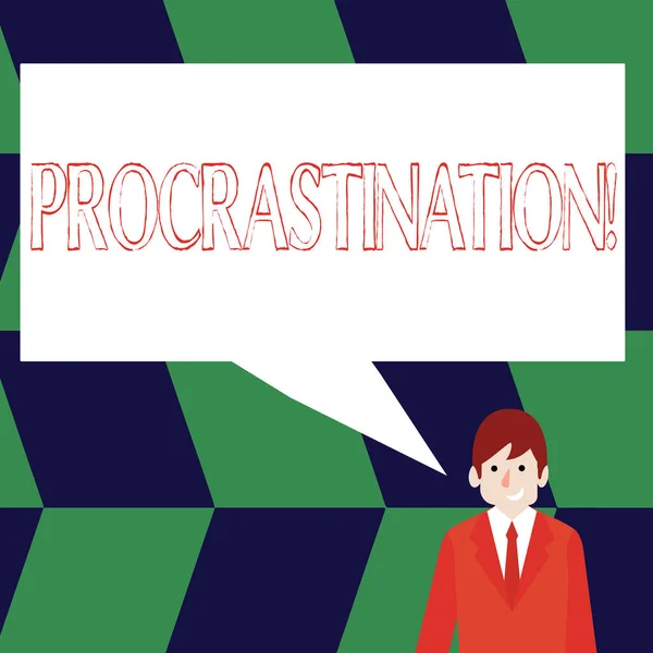 Scrittura concettuale a mano che mostra Procrastinazione. Business foto in mostra Ritardo o posticipare qualcosa di noioso . — Foto Stock