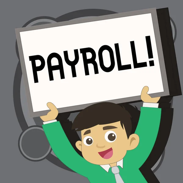 Schrijven van notitie weergegeven: Payroll. Zakelijke foto presentatie van totale salarissom betaald door een vennootschap aan haar werknemers. — Stockfoto