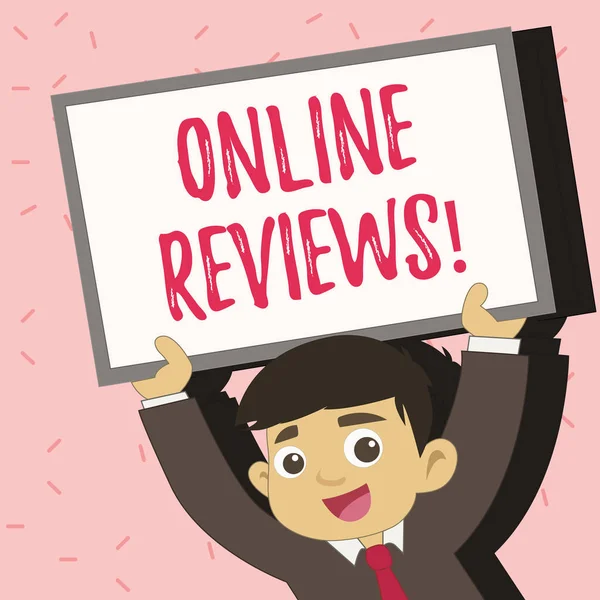 Tekst teken weergegeven: Online Reviews. Conceptuele foto Internet evaluaties klanttevredenheid Rating adviezen. — Stockfoto