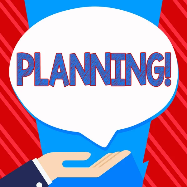 Escrita de mão conceitual mostrando Planejamento. Texto para fotos de negócios Definir estratégias para alcançar um objetivo Processo de elaboração de planos . — Fotografia de Stock