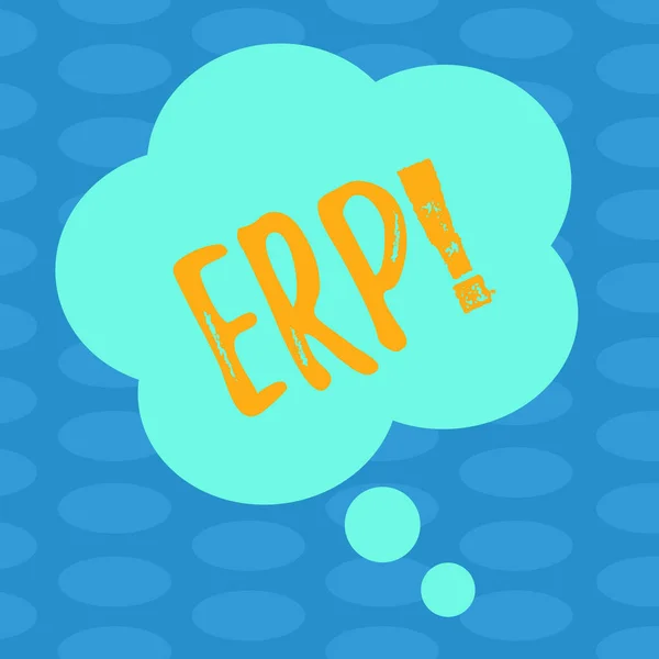 Erp のテキストの書き込みを単語します。企業資源の計画のビジネス コンセプト プレゼンテーション広告のバック オフィス機能空白色花の形と思った吹き出し写真を自動化します。. — ストック写真