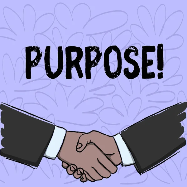 Conceptual hand writing showing Purpose. Business photo text Reason for doing something Desired Goal Target Planned Achievement. — Stock Photo, Image