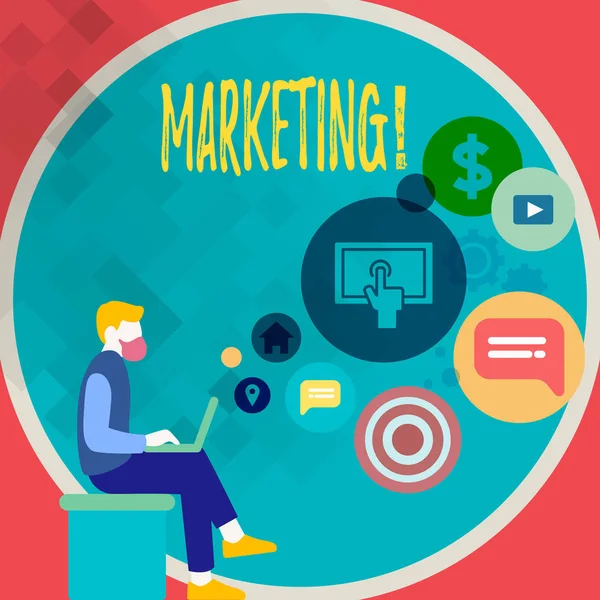 A kézírás szöveg írása Marketing. Koncepció, azaz reklám értékesítés termékek egy cég támogatása valami. — Stock Fotó