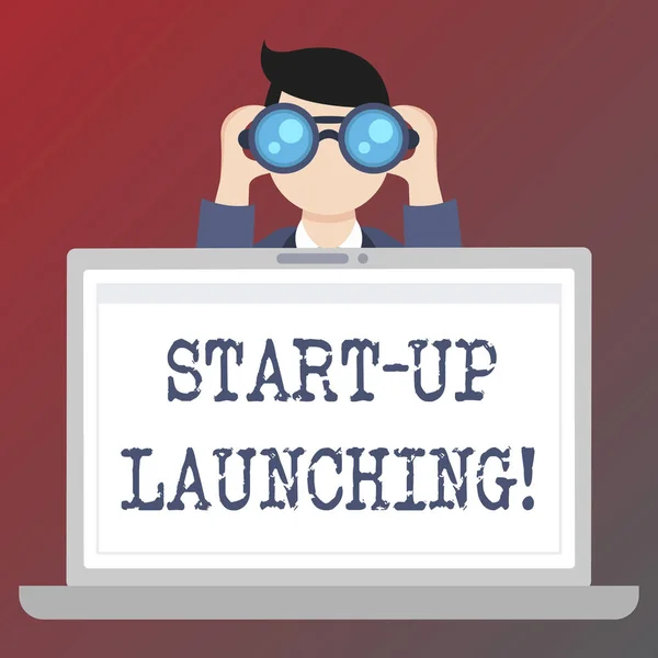 Handgeschreven tekst schrijven Start Up lancering. Begrip betekenis lancering strategieën van een onlangs naar voren gekomen bedrijf starten. — Stockfoto