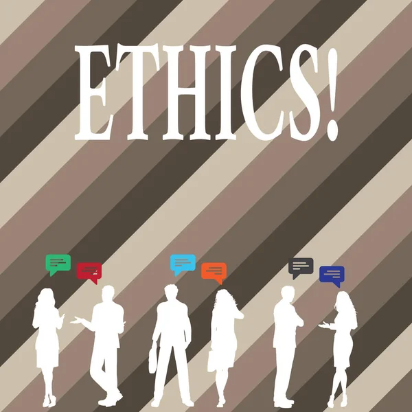 Megjegyzés a következő etikai írás. Üzleti fénykép bemutató fenntartása egyenlőség egyensúly többek között amelyek erkölcsi elvek. — Stock Fotó