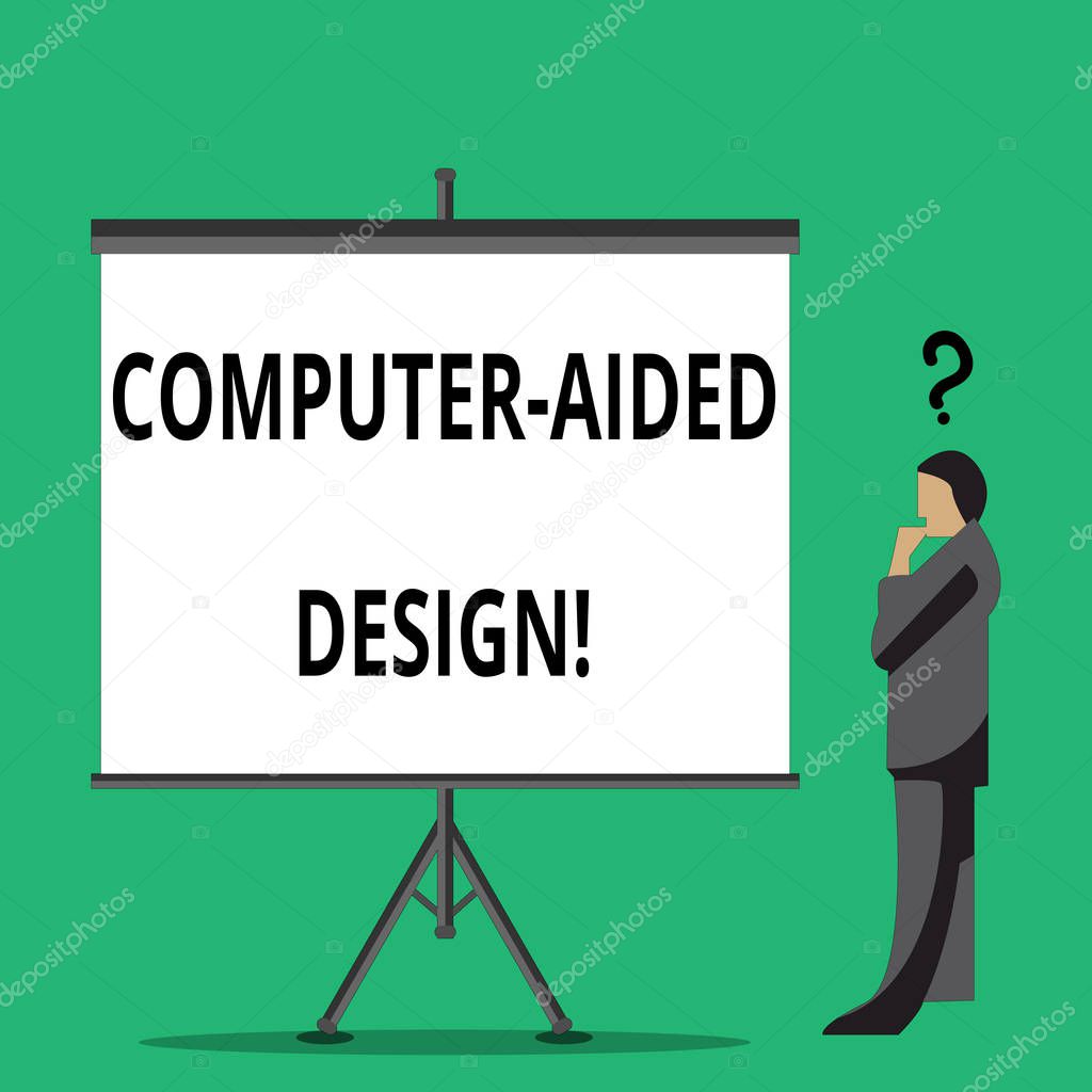 Handwriting text writing Computer Aided Design. Concept meaning CAD industrial designing by using electronic devices.