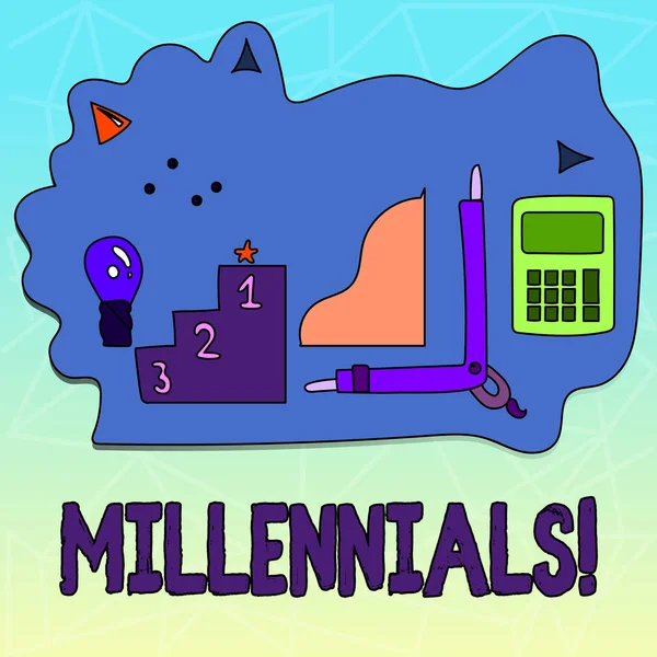 Κείμενο πινακίδα που δείχνει Millennials. Εννοιολογική φωτογραφία γενιάς Y γεννήθηκε από της δεκαετίας του 1980 σε 2000s. — Φωτογραφία Αρχείου