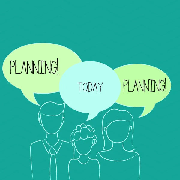 Texto escrito Planejamento. Conceito de negócio para definir estratégias para alcançar um objetivo Processo de elaboração de planos . — Fotografia de Stock