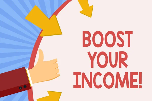 Σύνταξη σημείωσης εμφάνιση Boost σας εισόδημα. Επαγγελματίες φωτογραφία προβάλλοντας τη βελτίωση σας πληρωμή Freelancing μέρος του χρόνου εργασίας βελτίωση. — Φωτογραφία Αρχείου