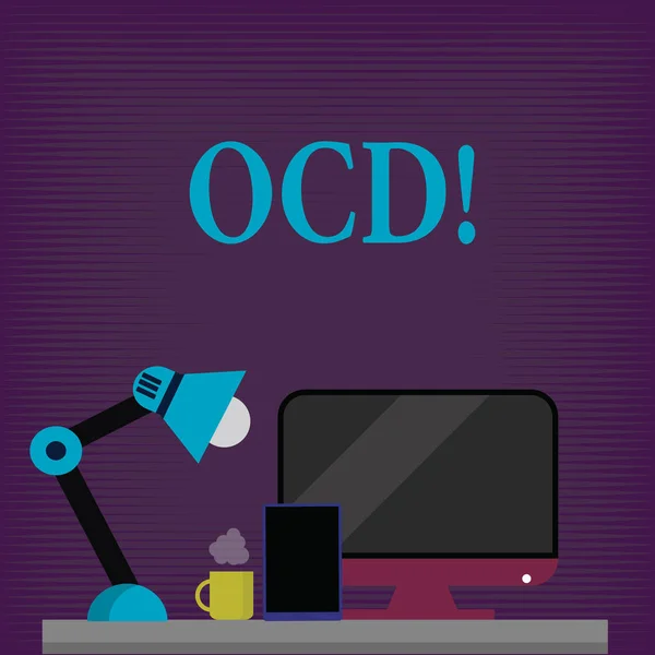 Écriture conceptuelle montrant Ocd. Photo d'affaires montrant le trouble obsessionnel compulsif Maladie psychologique Maladie médicale . — Photo