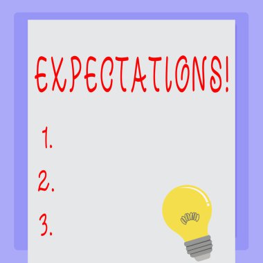 Handwriting text Expectations. Concept meaning hugh sales in equity market assumptions by an expert analyst. clipart
