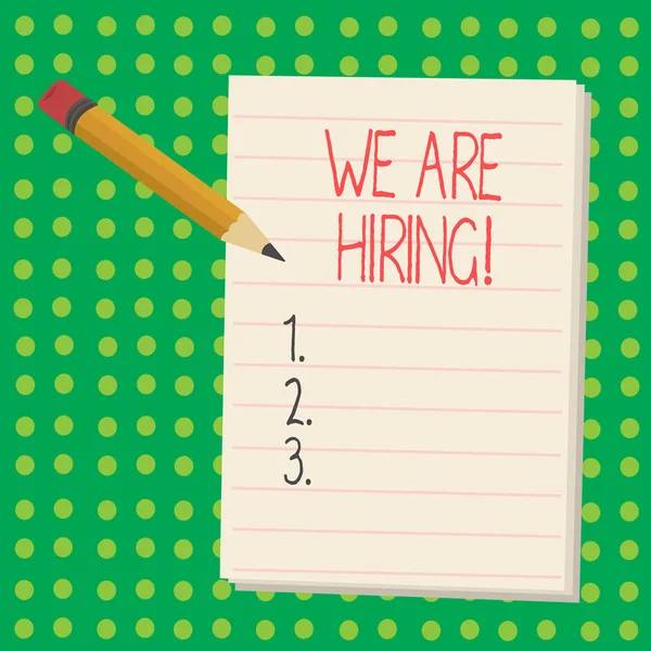 Texto de escrita de palavras Estamos contratando. Conceito de negócio para Talent Hunting Job Position Wanted Workforce Recrutamento de RH . — Fotografia de Stock