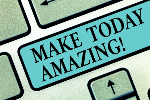 Handwriting text writing Make Today Amazing. Concept meaning encouraging someone to see bright positive side of day Keyboard key Intention to create computer message pressing keypad idea.