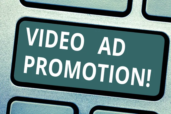 Text sign showing Video Ad Promotion. Conceptual photo help drive more views and subscribers to your channel Keyboard key Intention to create computer message pressing keypad idea.