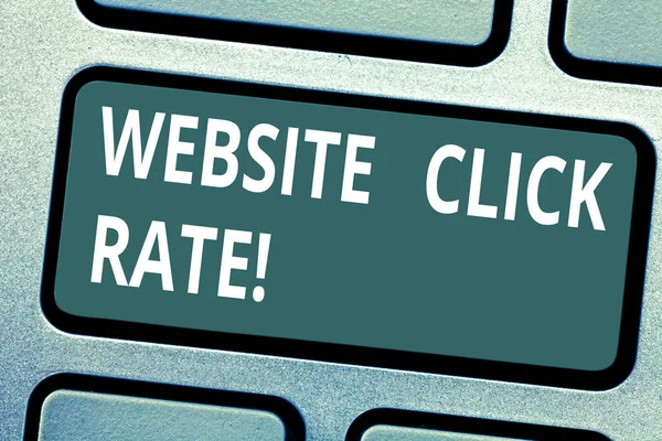 Text sign showing Website Click Rate. Conceptual photo ratio users who click specific link to number total users Keyboard key Intention to create computer message pressing keypad idea.