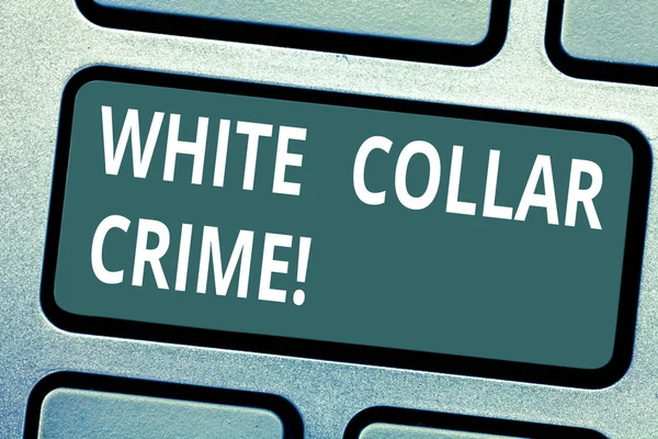 Text sign showing White Collar Crime. Conceptual photo refers financially motivated nonviolent crime by business Keyboard key Intention to create computer message pressing keypad idea. — Stock Photo, Image