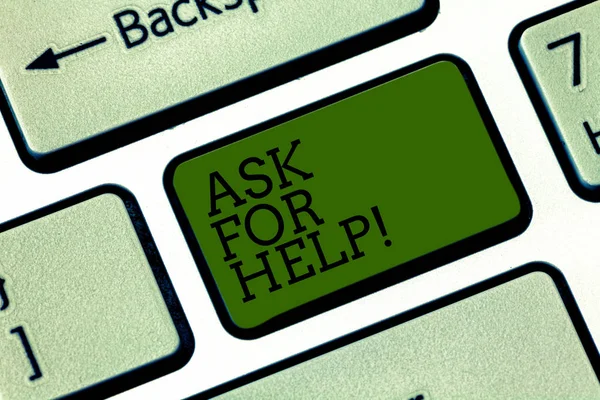 Text sign showing Ask For Help. Conceptual photo Request to support assistance needed Professional advice Keyboard key Intention to create computer message pressing keypad idea.