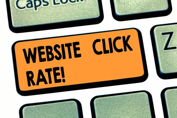 Writing note showing Website Click Rate. Business photo showcasing ratio users who click specific link to number total users Keyboard key Intention to create computer message pressing keypad idea.