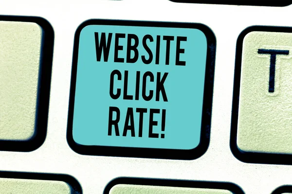 Writing note showing Website Click Rate. Business photo showcasing ratio users who click specific link to number total users Keyboard key Intention to create computer message pressing keypad idea.