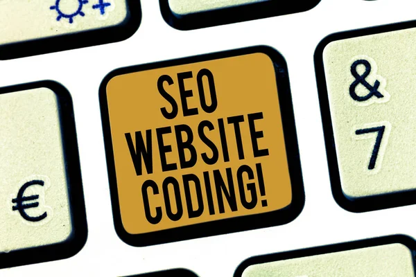 Texto de caligrafia Seo Website Coding. Conceito significado criar site de forma a torná-lo mais visível para o motor de busca Teclado chave Intenção de criar mensagem de computador pressionando ideia teclado . — Fotografia de Stock