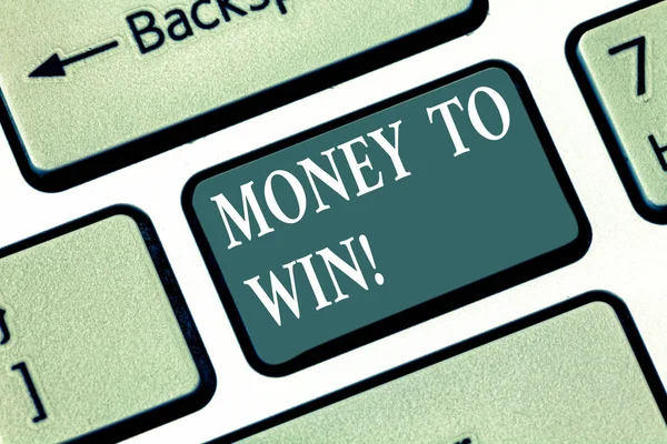 Text sign showing Money To Win. Conceptual photo Calculating revenues are going to be obtained doing something Keyboard key Intention to create computer message pressing keypad idea. — Stock Photo, Image
