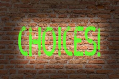 Metin seçenekleri yazılı kelime. İş kavramı tercih takdirine eğim ayırt seçenekleri seçim tuğla duvar sanatı duvarda yazılı Graffiti motivasyonel arama gibi için.