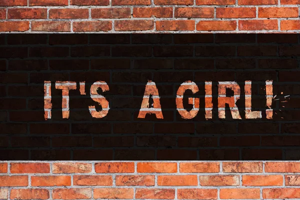 Текстовый знак "It S A Girl". Концептуальное фото Женский ребенок приближается Пол раскрыть празднование Кирпичная стена искусства, как граффити мотивационный призыв написан на стене . — стоковое фото