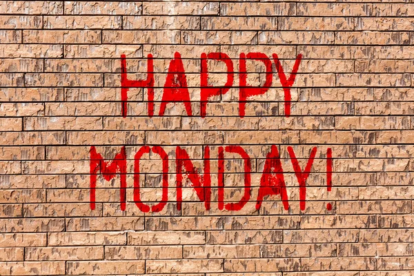 Word writing text Happy Monday. Business concept for Wishing you have a good start for the week Brick Wall art like Graffiti motivational call written on the wall.