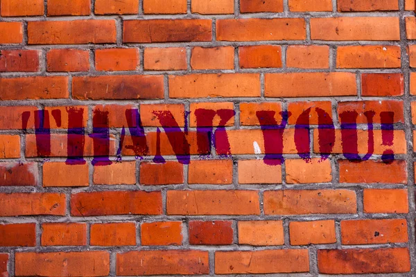 Text sign showing Thank You. Conceptual photo Appreciation greeting Acknowledgment Gratitude Brick Wall art like Graffiti motivational call written on the wall.