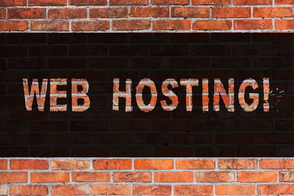 Text sign showing Web Hosting. Conceptual photo Server service that allows somebody to make website accessible Brick Wall art like Graffiti motivational call written on the wall.