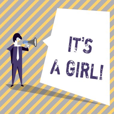 O S A Girl gösterilen not yazma. Cinsiyet bebek kadın vitrine iş fotoğraf ortaya kutlama.