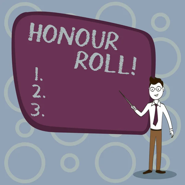 Señal de texto que muestra Honour Roll. Foto conceptual Lista de estudiantes que han obtenido calificaciones superiores a un promedio específico . — Foto de Stock