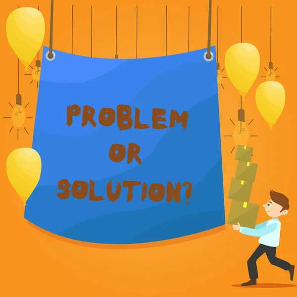 Ordet skriver text Problem eller Solutionquestion. Affärsidé för tror att lösa lösa ingående analys. — Stockfoto