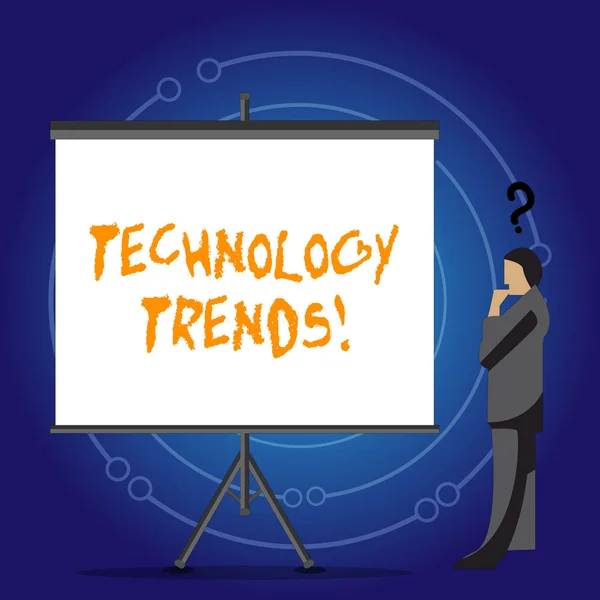 Conceptuele hand schrijven tonen technologische Trends. Zakelijke foto presentatie Trending moderne virale geavanceerde ontwikkeling Trendy nieuwe. — Stockfoto