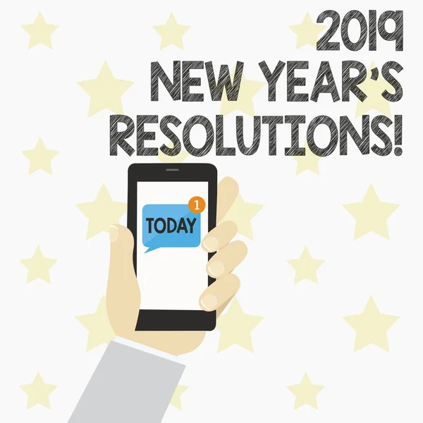 Χειρόγραφου κειμένου 2019 S νέο έτος ψηφίσματα. Έννοια έννοια λίστα στόχοι ή οι στόχοι να επιτευχθούν. — Φωτογραφία Αρχείου