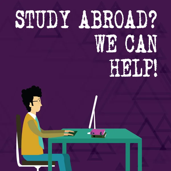 Schreiben Notiz zeigt Studie im Ausland Frage können wir helfen. Business-Foto zeigt Auslandsaufenthalte vervollständigen Ihr Studium. — Stockfoto