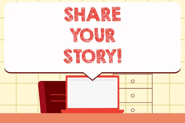 Uwaga: pisanie Wyświetlono Share Your Story. Biznesowe zdjęcie prezentujący doświadczenia Nostalgia pamięci osobiste. — Zdjęcie stockowe