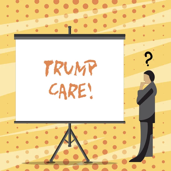 Text znamení ukazující Trump péči. Konceptuální fotografie se vztahuje náhrada za cenově dostupnou péči Act ve Spojených státech. — Stock fotografie