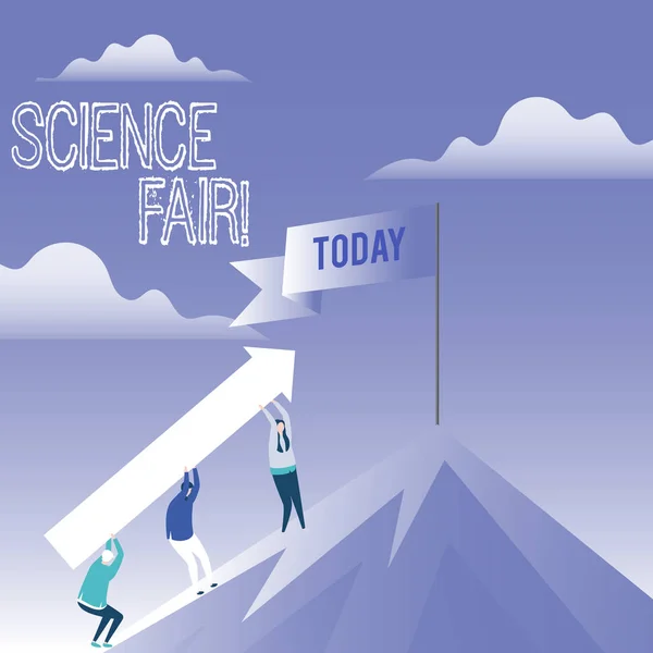Ordet skriva text Science Fair. Affärsidé för skoltävling där tävlande presentera projekt. — Stockfoto