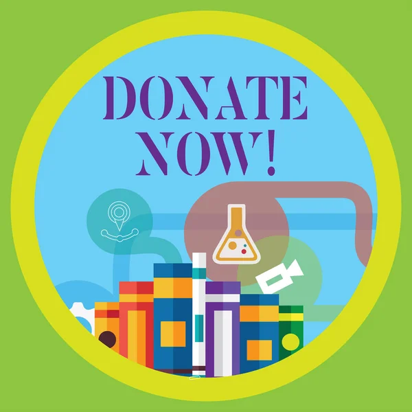 Tulisan tangan konseptual menunjukkan Donate Now. Foto bisnis menampilkan Memberikan sesuatu untuk amal Jadilah donor organ Membantu orang lain . — Stok Foto