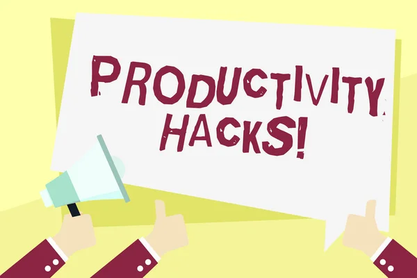 Woord schrijven tekst productiviteit Hacks. Businessconcept voor Hacking oplossing methode Tips efficiëntie productiviteit. — Stockfoto